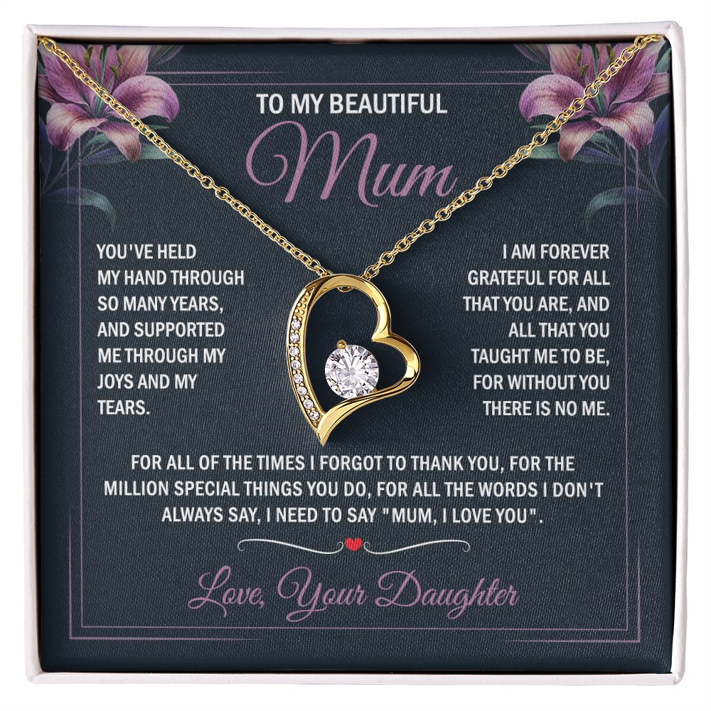 To My Beautiful Mum - Joy & Tears - Heart Necklace