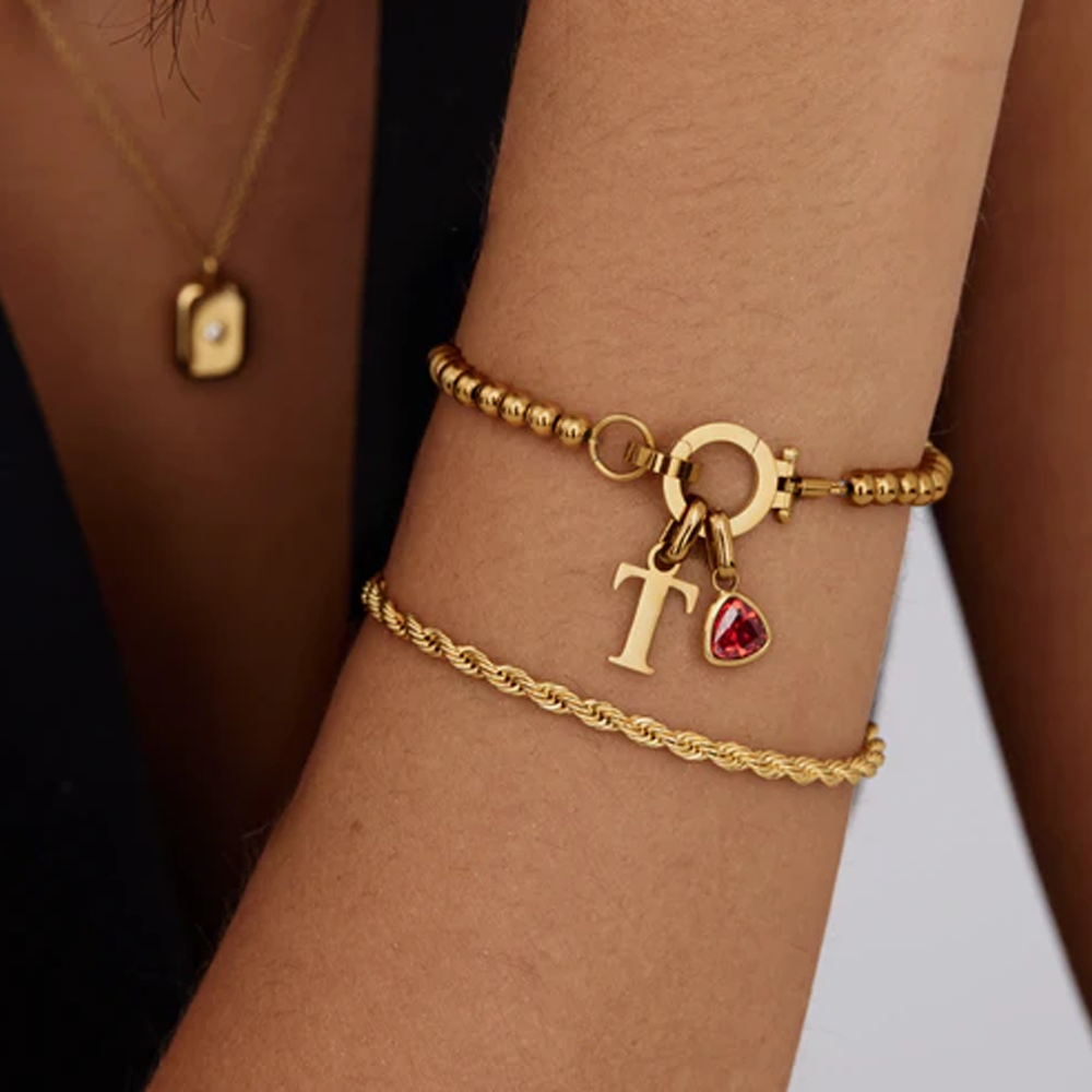 to my Daughter - Beaded Birthstone Initial Charm Bracelet