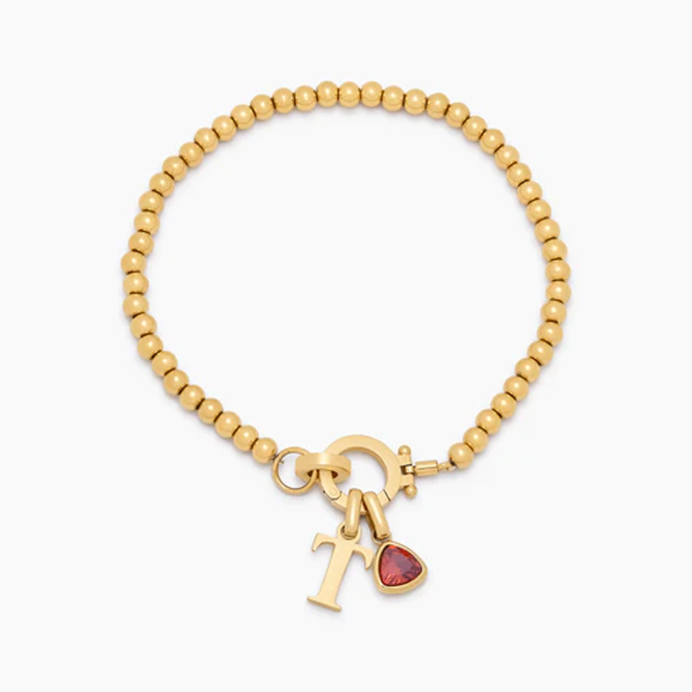 to my Daughter - Beaded Birthstone Initial Charm Bracelet