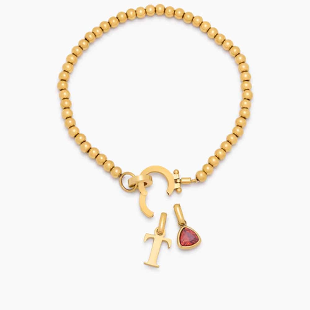 to my Daughter - Beaded Birthstone Initial Charm Bracelet